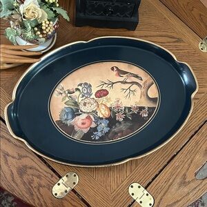 Vintage Lady Clare Samuel Dixon Bird Flowers & Butterfly Large Oval Tray
